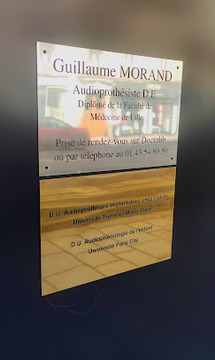 Plaque professionnelle Guillaume Morand, Audioprothésiste D.E. au 40 rue Monge Paris 5e